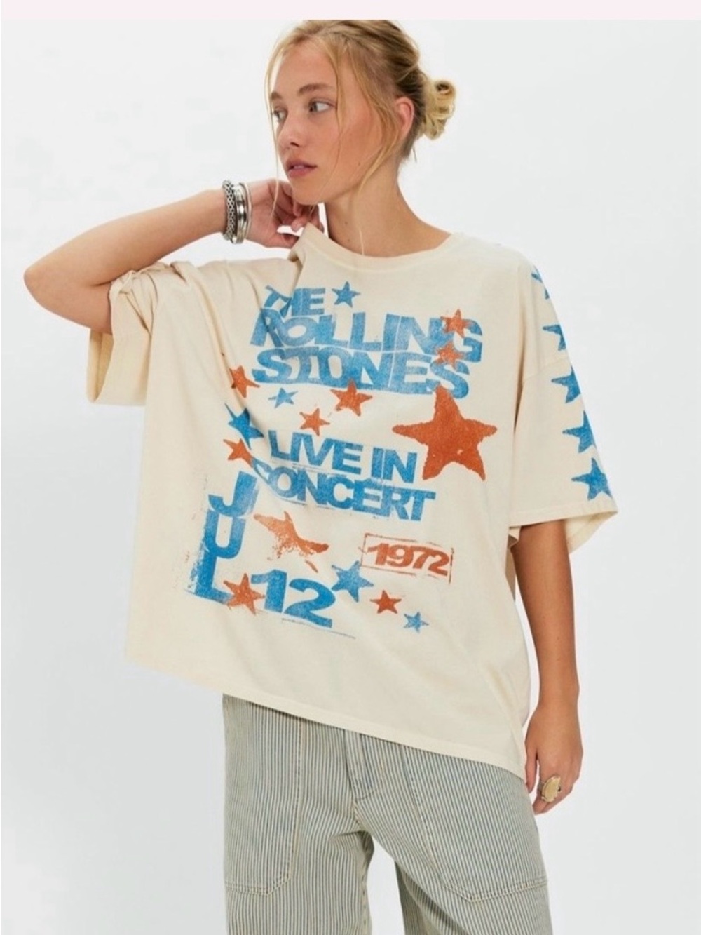 NWT FREE PEOPLE DAYDREAMER STONES SCATTER STAR TEE IVORY ONE SIZE